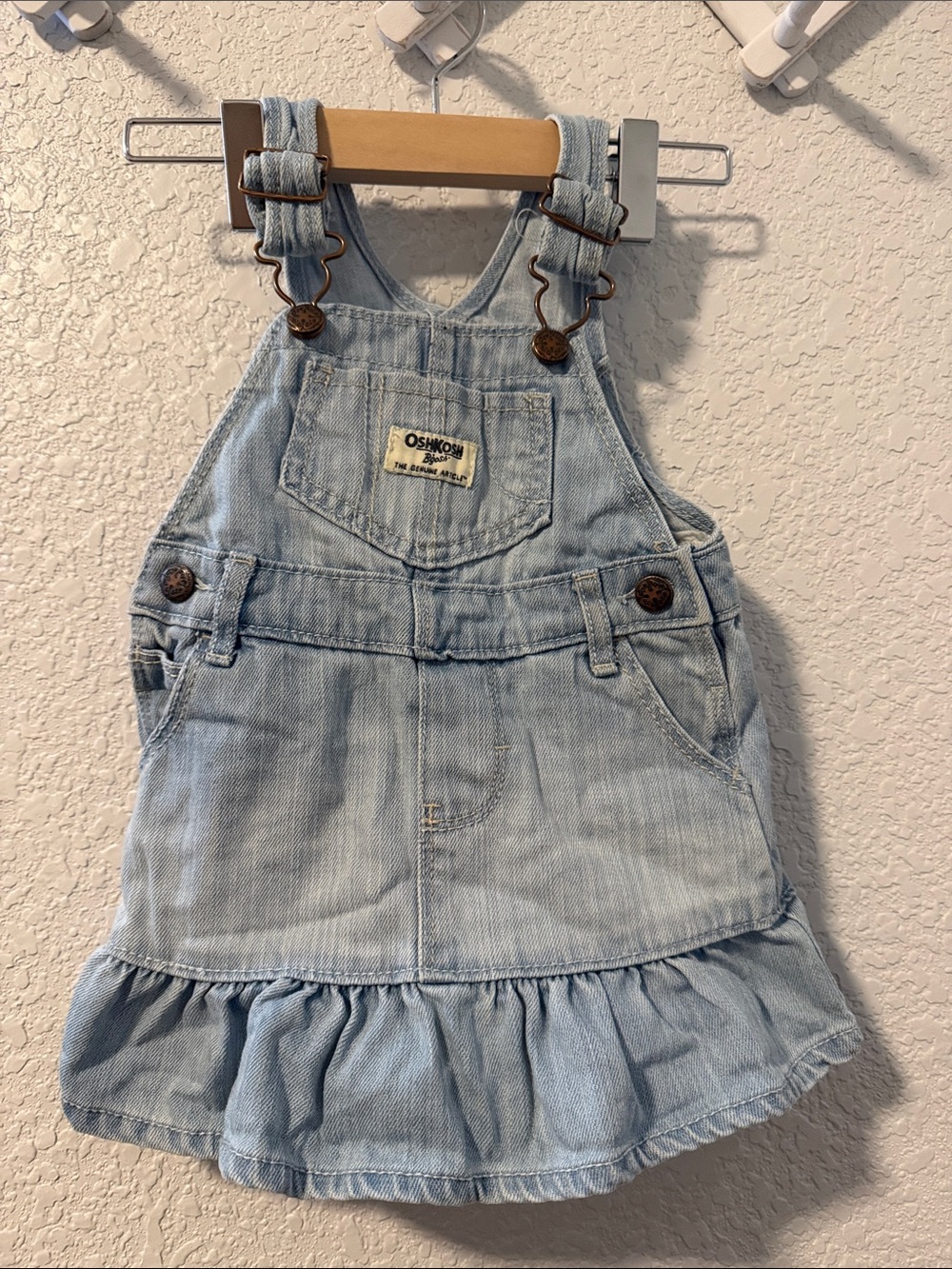 OshKosh B'gosh Light Wash Denim Overall Dress with Ruffle Hem
